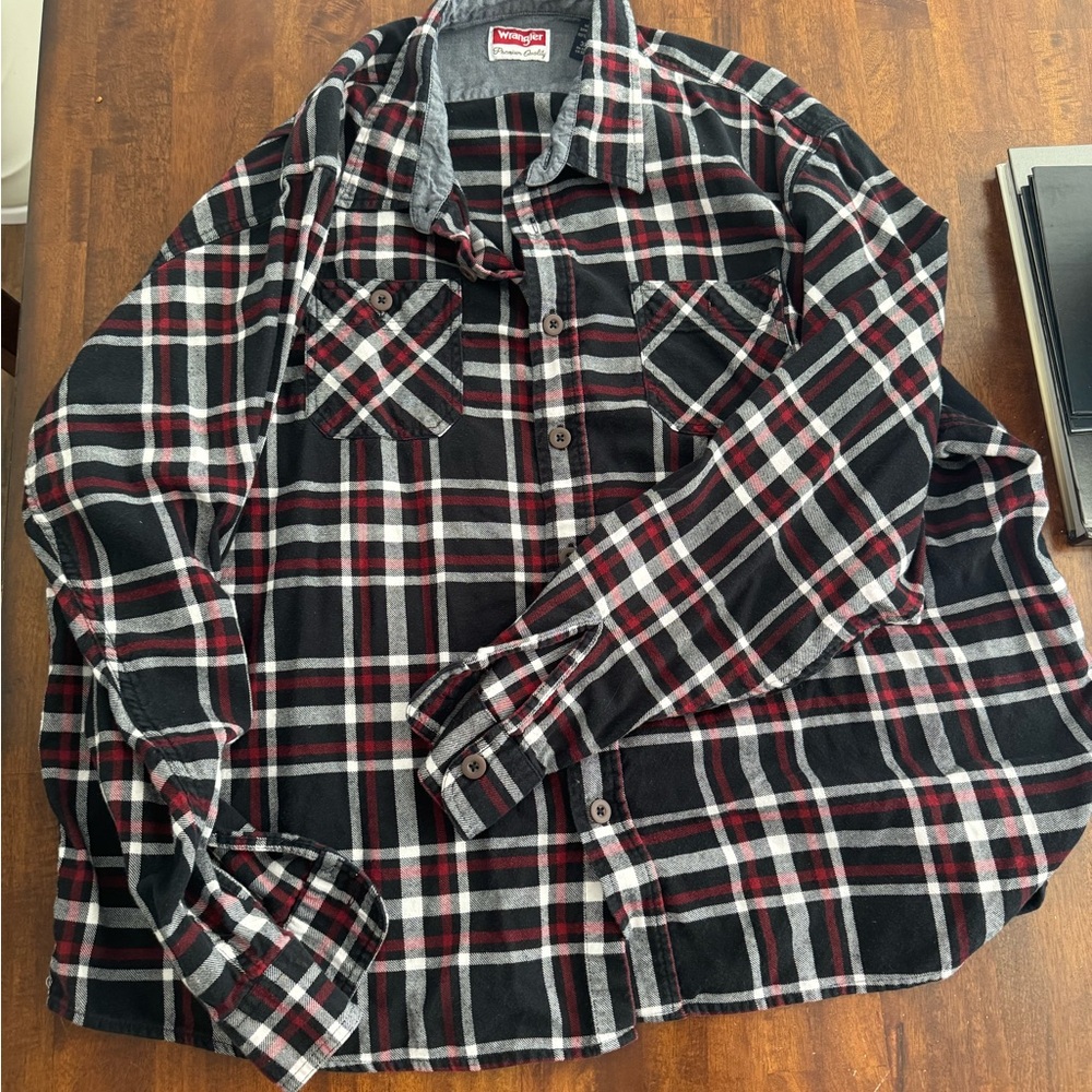 Wrangler Gingham Plaid black/redFlannel Button-Up Shirt Men Size 3XL